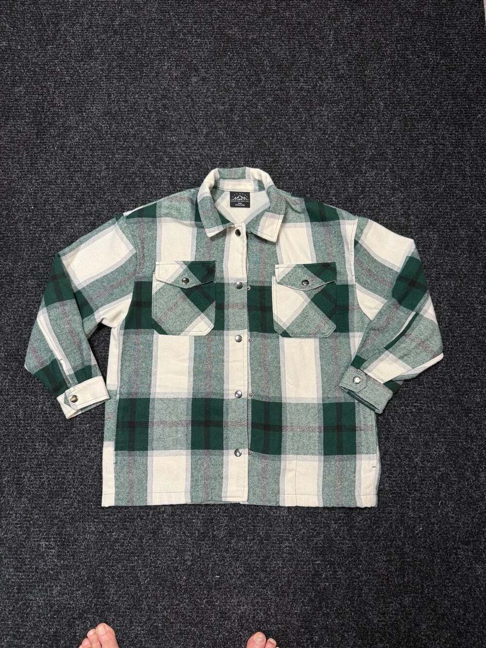 HFX Plaid Men’s Flannel Shirt Jacket Size S Green Snap Button Shacket Cozy Cabin
